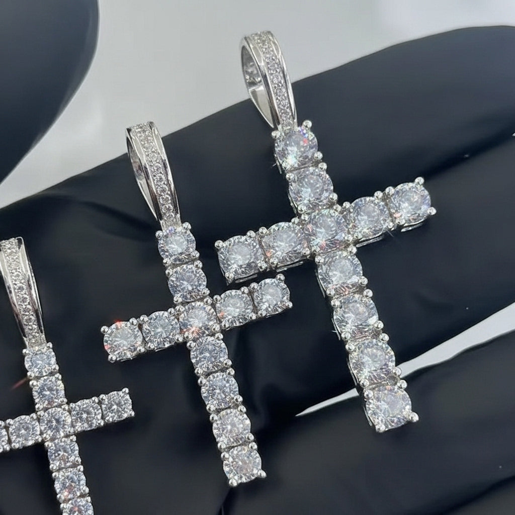 925 Sterling Silver Moissanite Cross Pendant - Premium Religious Jewelry