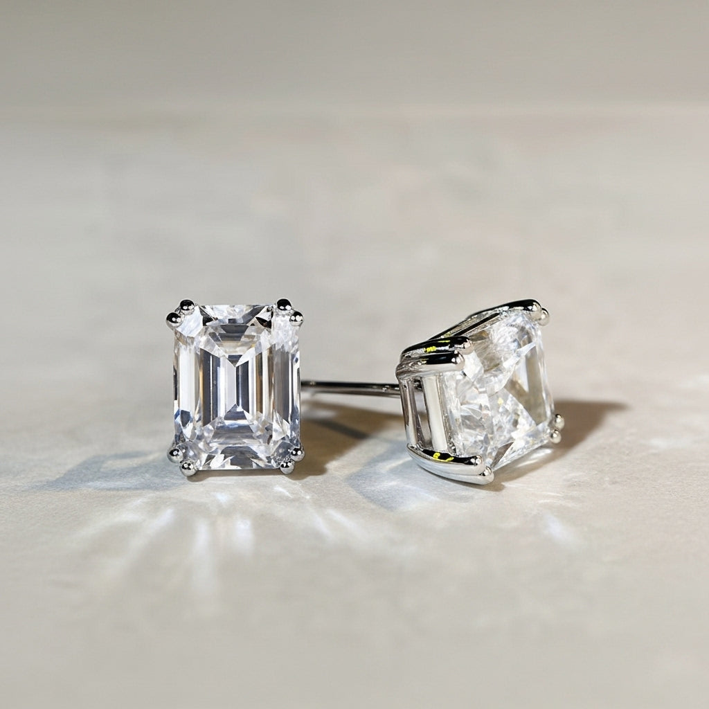emerald cut moissanite earrings 