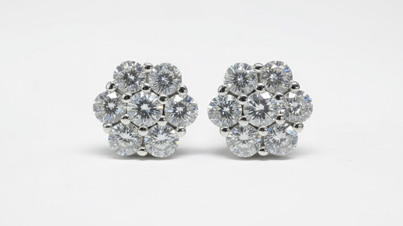 925 Sterling Silver Moissanite Flower Cluster Stud Earrings