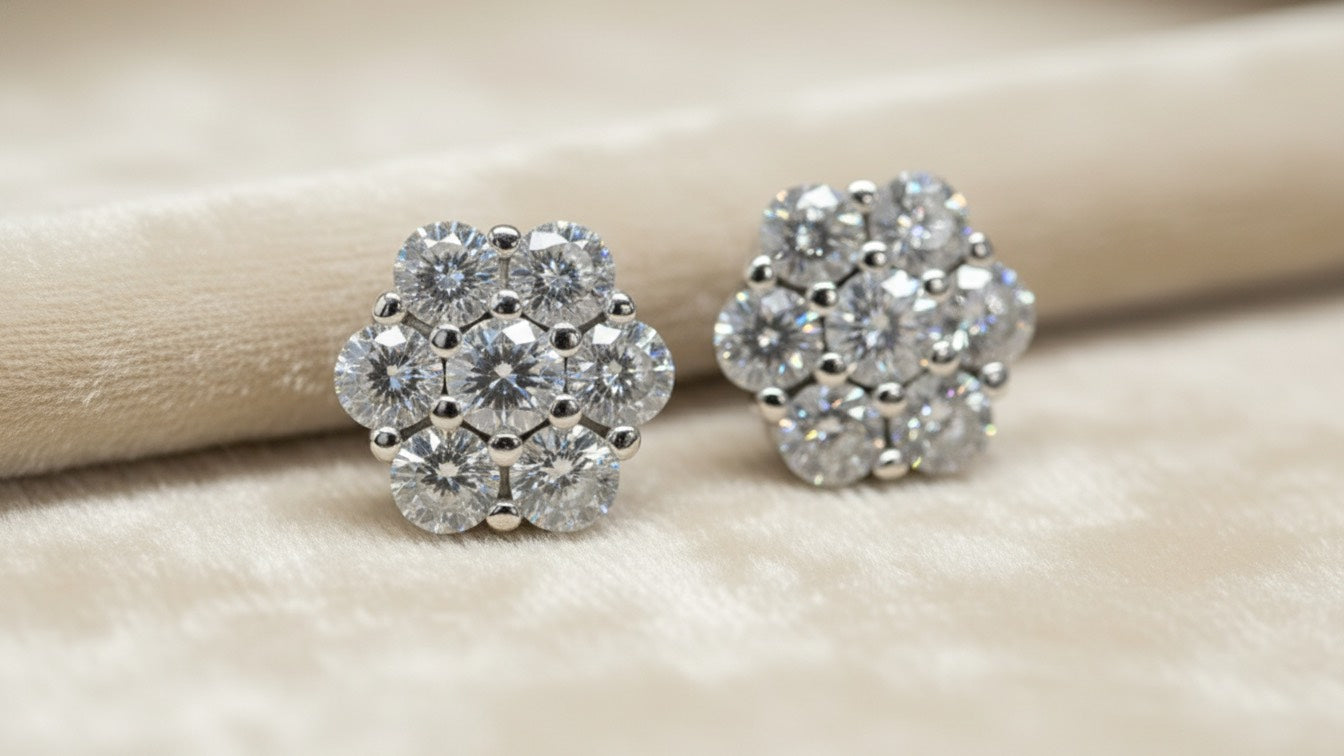 925 Sterling Silver Moissanite Flower Cluster Stud Earrings