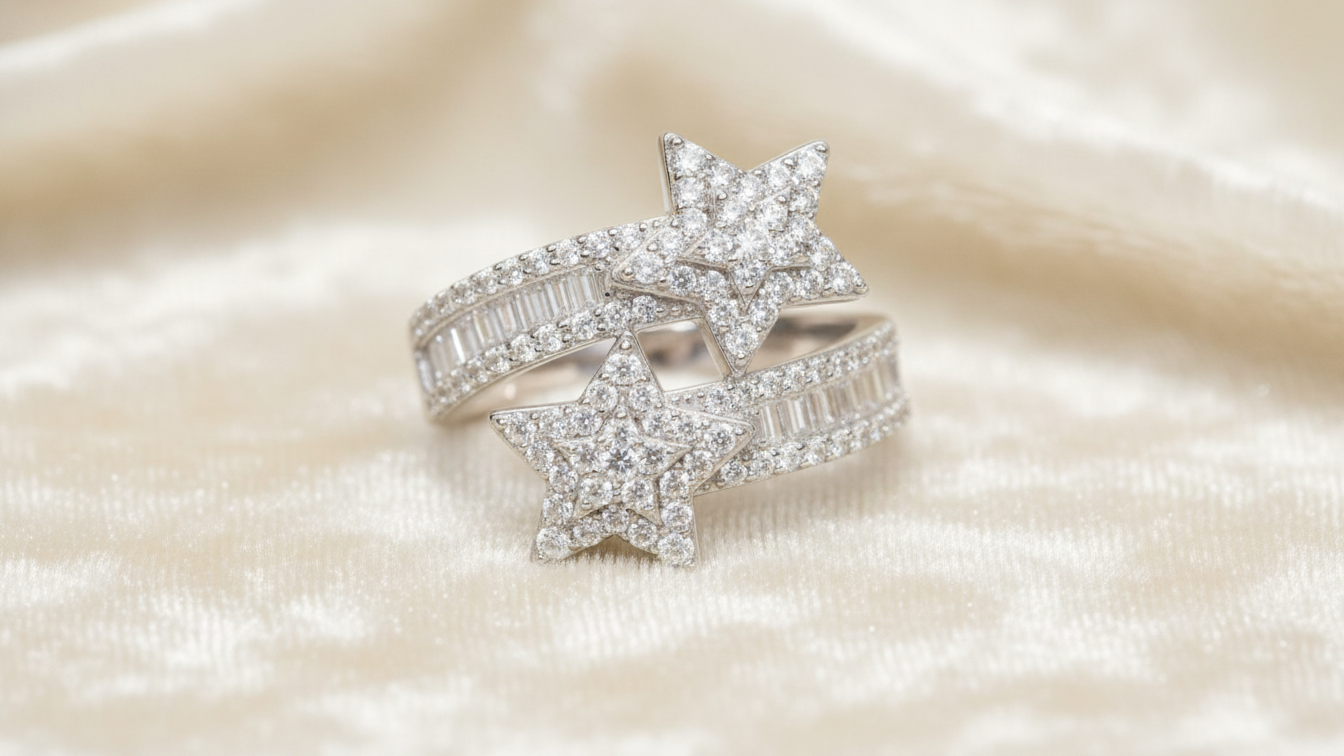 Moissanite Double Star Ring - 925 Sterling Silver
