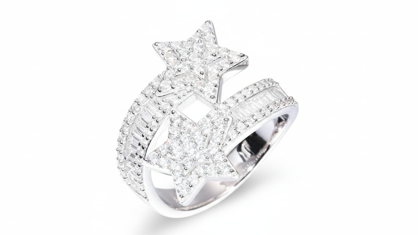 Moissanite Double Star Ring - 925 Sterling Silver